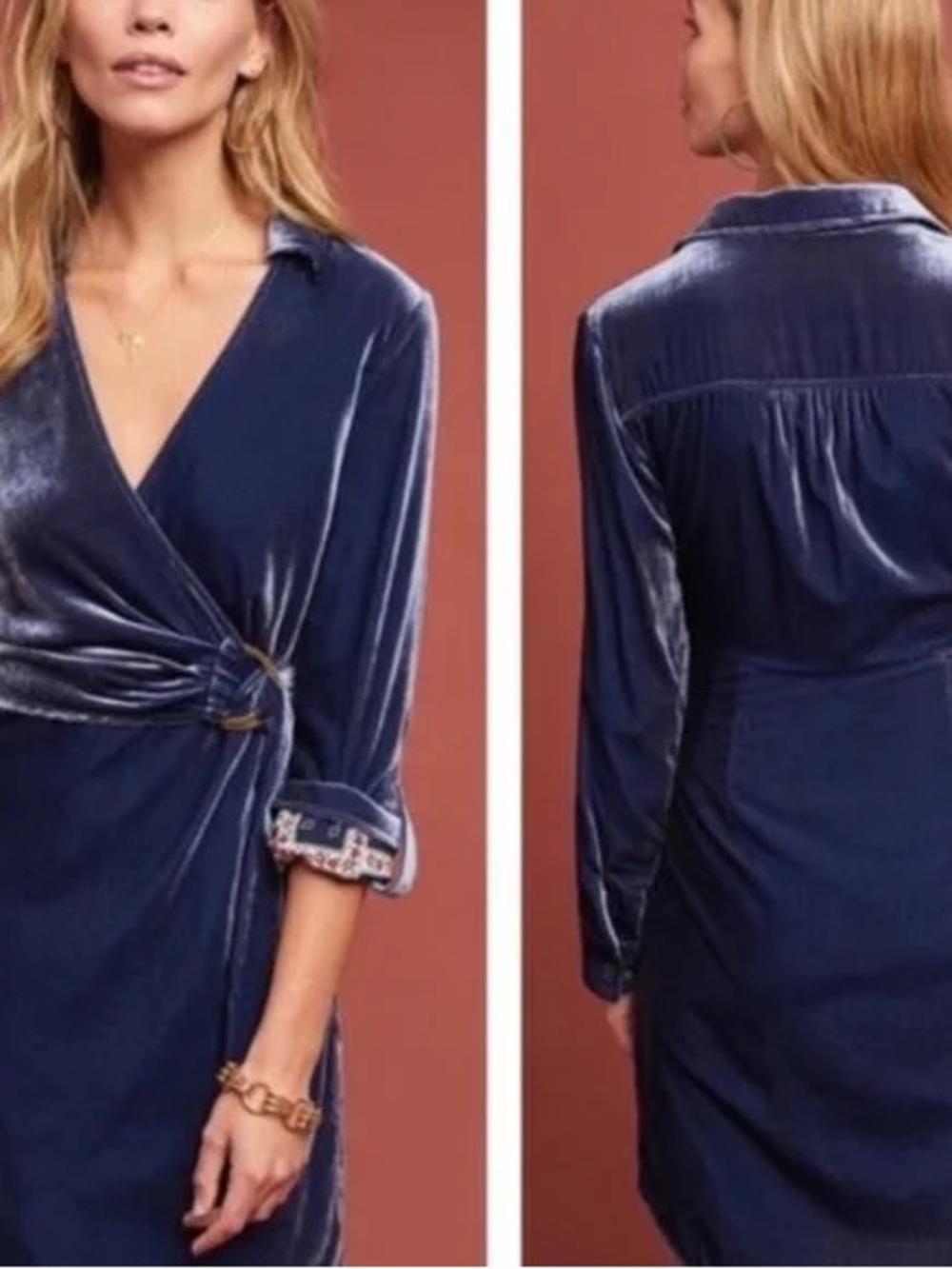 Anthropologie Maeve Crushed Velvet Wrap Dress